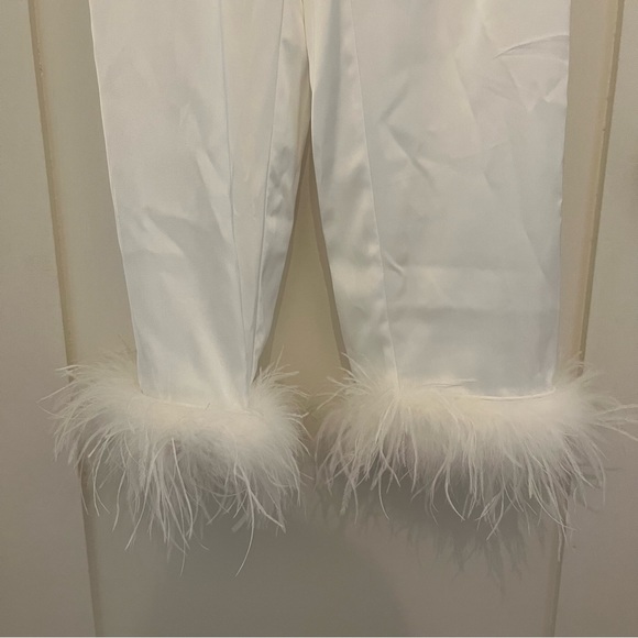 Nadine Merabi "Darcie" Feather Pajamas in White - Size S/M - Picture 8 of 12